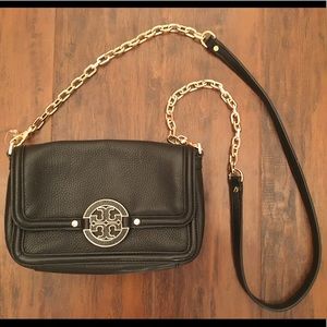 Authentic Tory Burch black leather cross body bag
